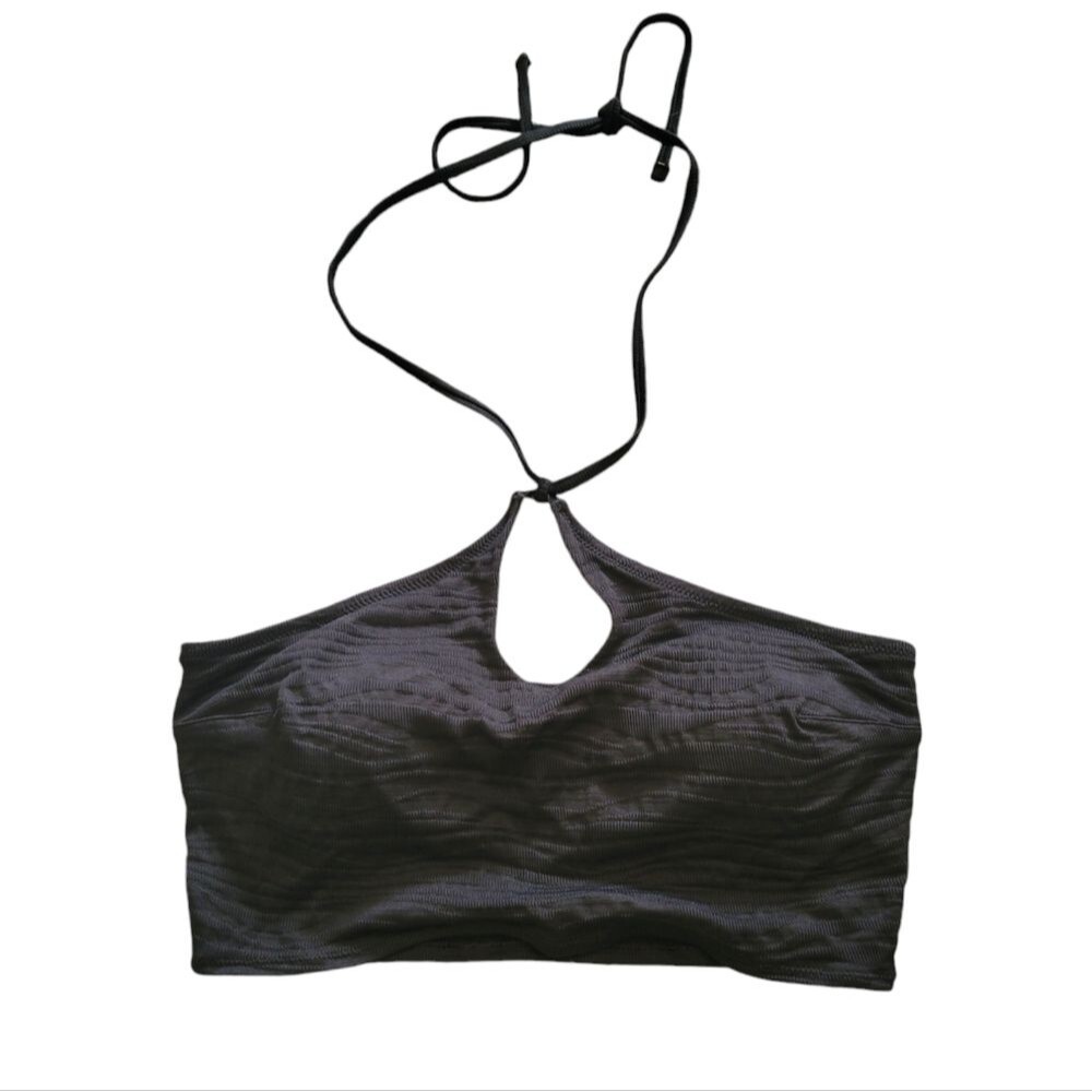 Aerie Bandaeu Halter Swim Top In Black Size Medium